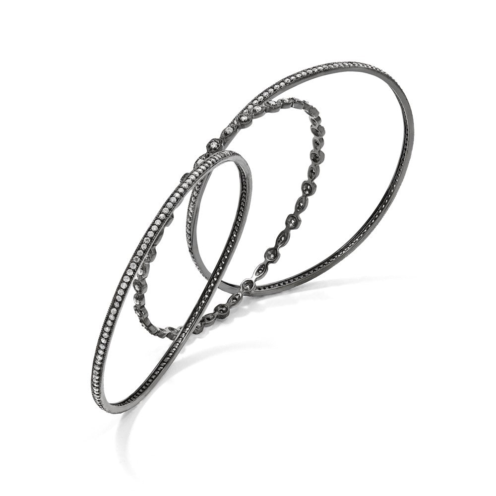 Sterlingsilber Cheryl M Schwarz-beschichtet Zirkonia Drei Armreif Set