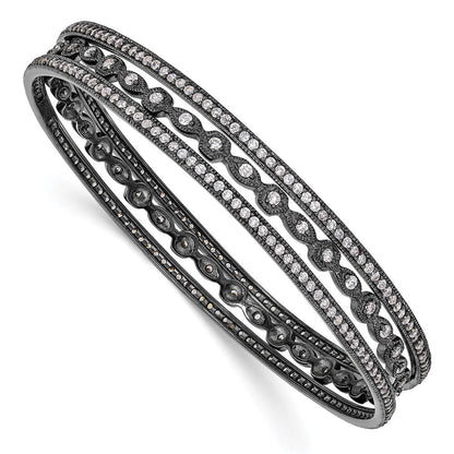 Sterlingsilber Cheryl M Schwarz-beschichtet Zirkonia Drei Armreif Set