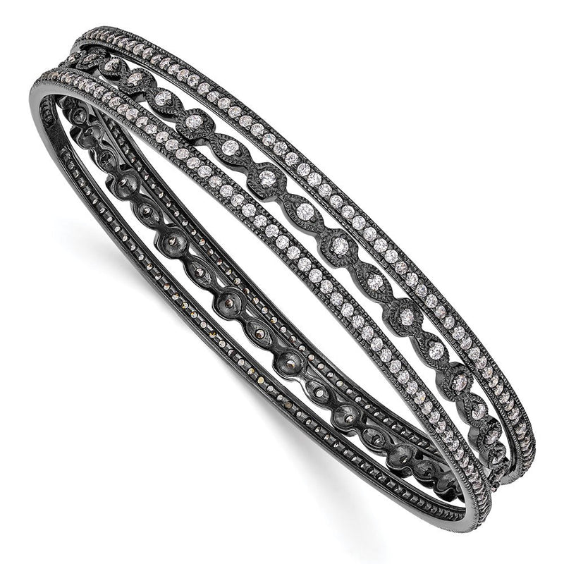 Sterlingsilber Cheryl M Schwarz-beschichtet Zirkonia Drei Armreif Set