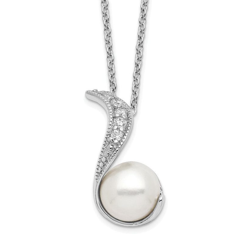 Sterlingsilber Cheryl M Rhodiniert Süßwasser Zuchtperle und Brillant-cut Zirkonia Wirbel 18 Zoll Halskette