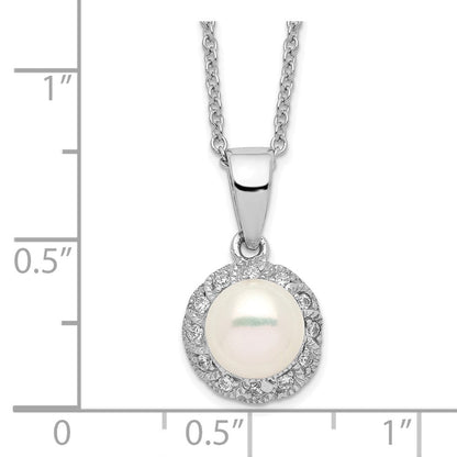 Sterlingsilber Cheryl M Rhodiniert Süßwasser Zuchtperle und Brillant-cut Zirkonia 18 Zoll Halskette