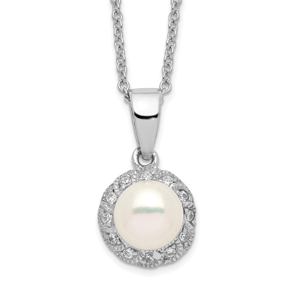 Sterlingsilber Cheryl M Rhodiniert Süßwasser Zuchtperle und Brillant-cut Zirkonia 18 Zoll Halskette