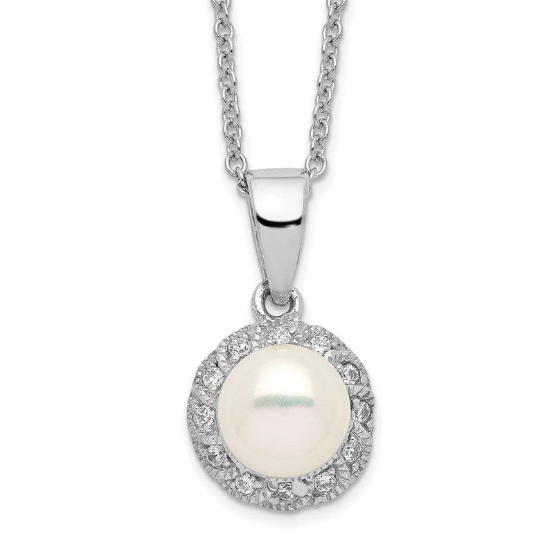 Sterlingsilber Cheryl M Rhodiniert Süßwasser Zuchtperle und Brillant-cut Zirkonia 18 Zoll Halskette