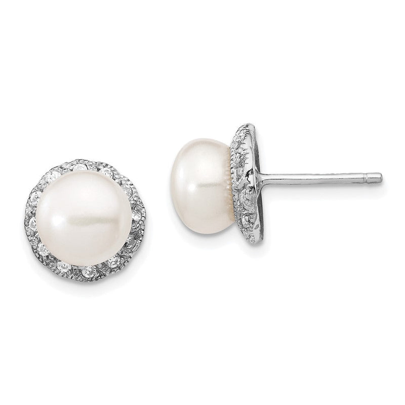 Sterlingsilber Cheryl M Rhodiniert Weiß Süßwasser Zuchtperle und Brillant-cut Zirkonia Ohrstecker