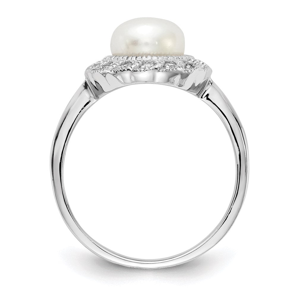 Sterlingsilber Cheryl M Rhodiniert Süßwasser Zuchtperle und Brillant-cut Zirkonia Ring