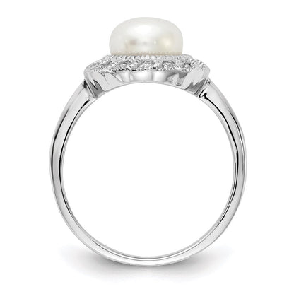 Sterlingsilber Cheryl M Rhodiniert Süßwasser Zuchtperle und Brillant-cut Zirkonia Ring