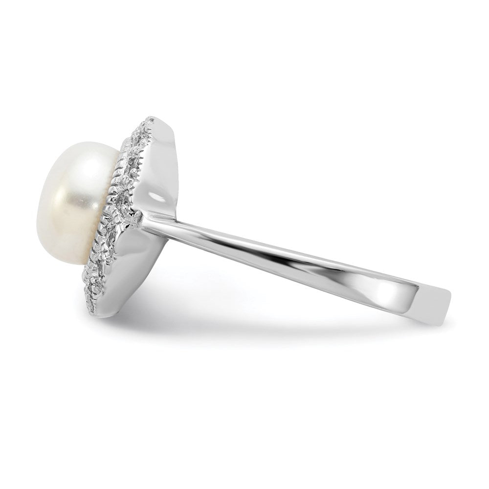 Sterlingsilber Cheryl M Rhodiniert Süßwasser Zuchtperle und Brillant-cut Zirkonia Ring
