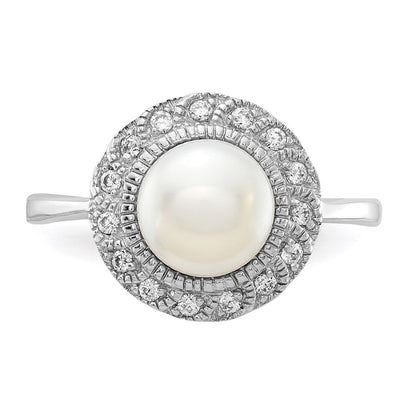 Sterlingsilber Cheryl M Rhodiniert Süßwasser Zuchtperle und Brillant-cut Zirkonia Ring
