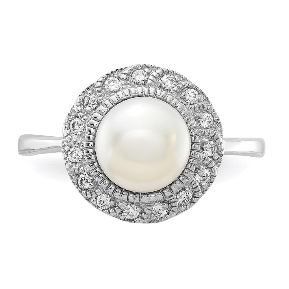 Sterlingsilber Cheryl M Rhodiniert Süßwasser Zuchtperle und Brillant-cut Zirkonia Ring
