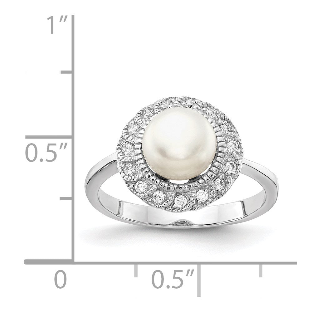 Sterlingsilber Cheryl M Rhodiniert Süßwasser Zuchtperle und Brillant-cut Zirkonia Ring