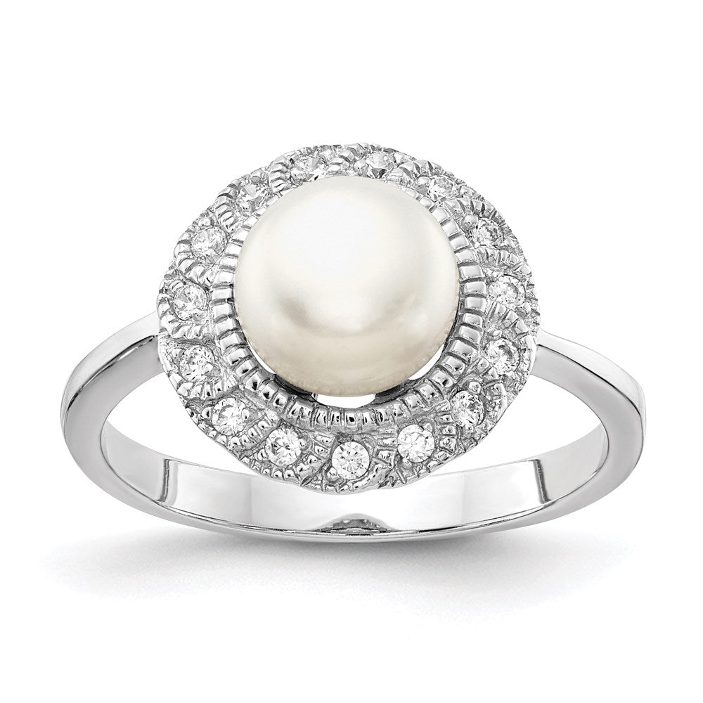 Sterlingsilber Cheryl M Rhodiniert Süßwasser Zuchtperle und Brillant-cut Zirkonia Ring