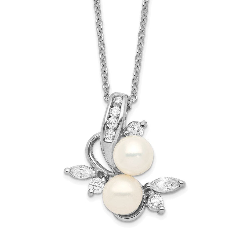 Sterlingsilber Cheryl M Rhodiniert Süßwasser Zuchtperle und Brillant-cut Zirkonia Leaves 18 Zoll Halskette