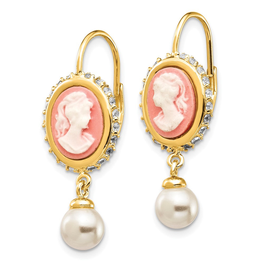 Sterlingsilber Cheryl M Vergoldet Glas Perle Brillant-cut Zirkonia & Resin Cameo Brisur Ohrhänger