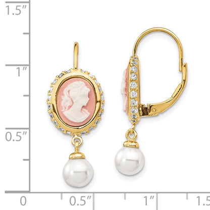 Sterlingsilber Cheryl M Vergoldet Glas Perle Brillant-cut Zirkonia & Resin Cameo Brisur Ohrhänger
