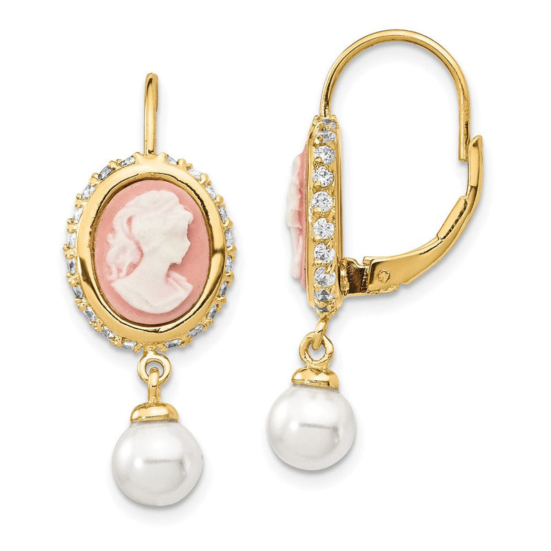 Sterlingsilber Cheryl M Vergoldet Glas Perle Brillant-cut Zirkonia & Resin Cameo Brisur Ohrhänger