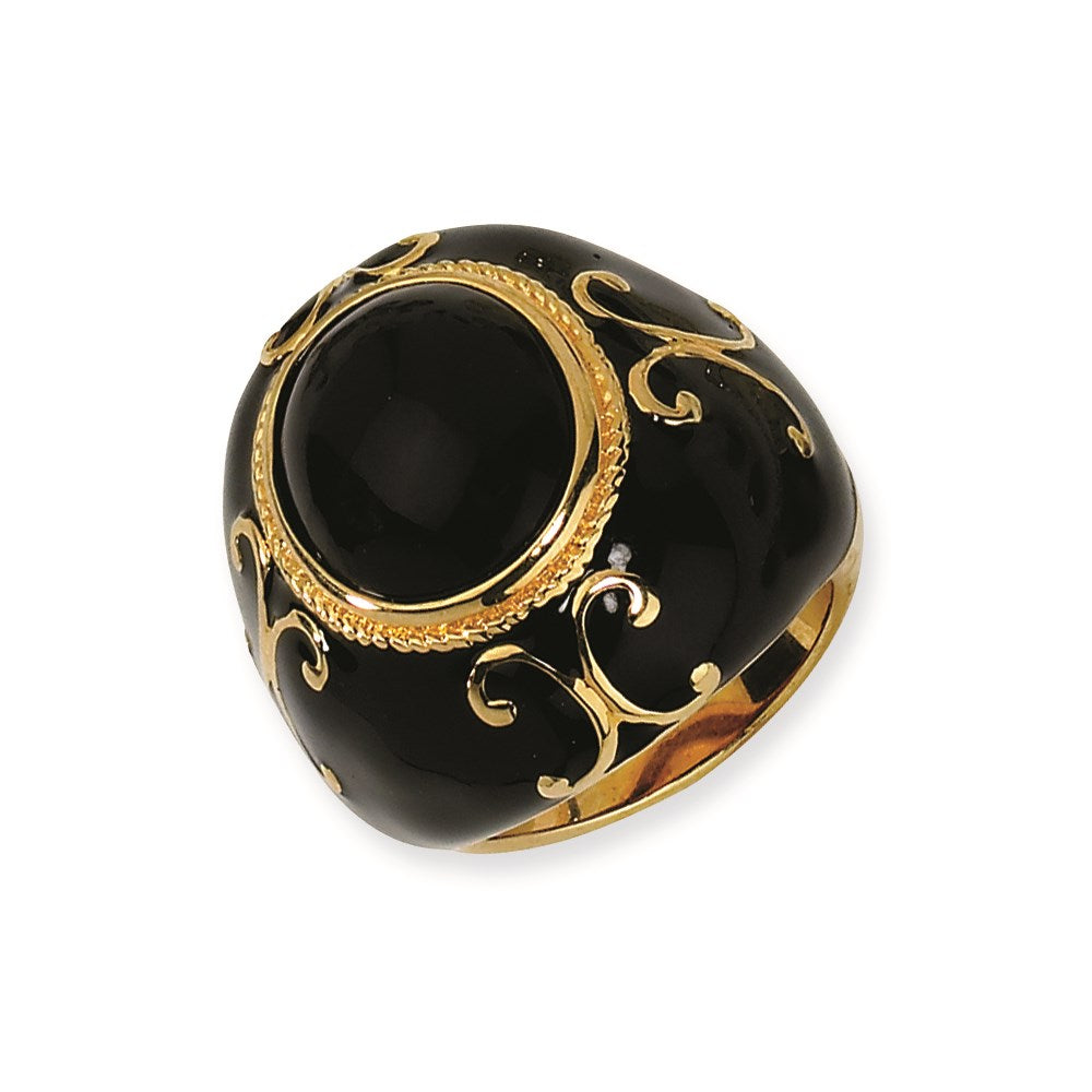 Sterlingsilber Vergoldet Blk Emaille & Onyx Ring