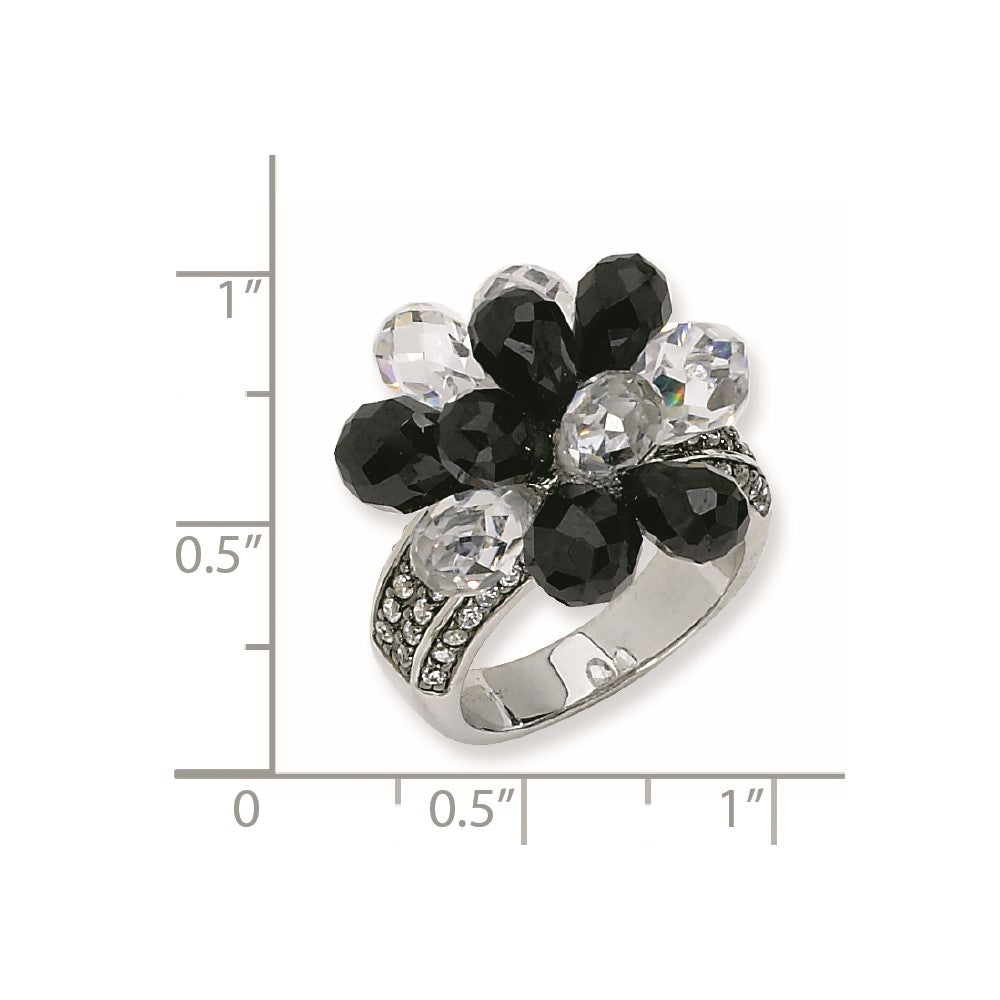 Sterlingsilber Briolette-cut Schwarz/white Zirkonia Ring