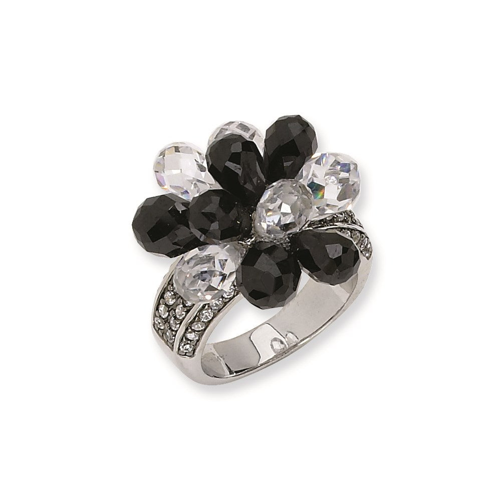 Sterlingsilber Briolette-cut Schwarz/white Zirkonia Ring