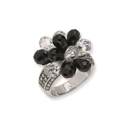 Sterlingsilber Briolette-cut Schwarz/white Zirkonia Ring