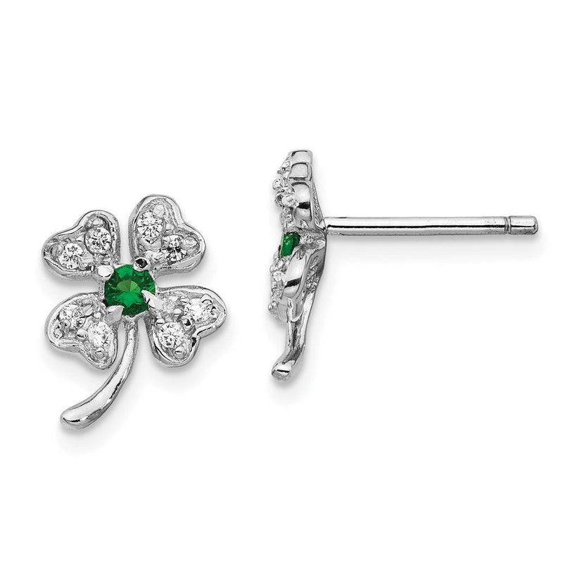 Sterlingsilber Cheryl M Rhodiniert Brillant-cut Grün Glas und Weiß Zirkonia Vier Blatt Klee Ohrstecker