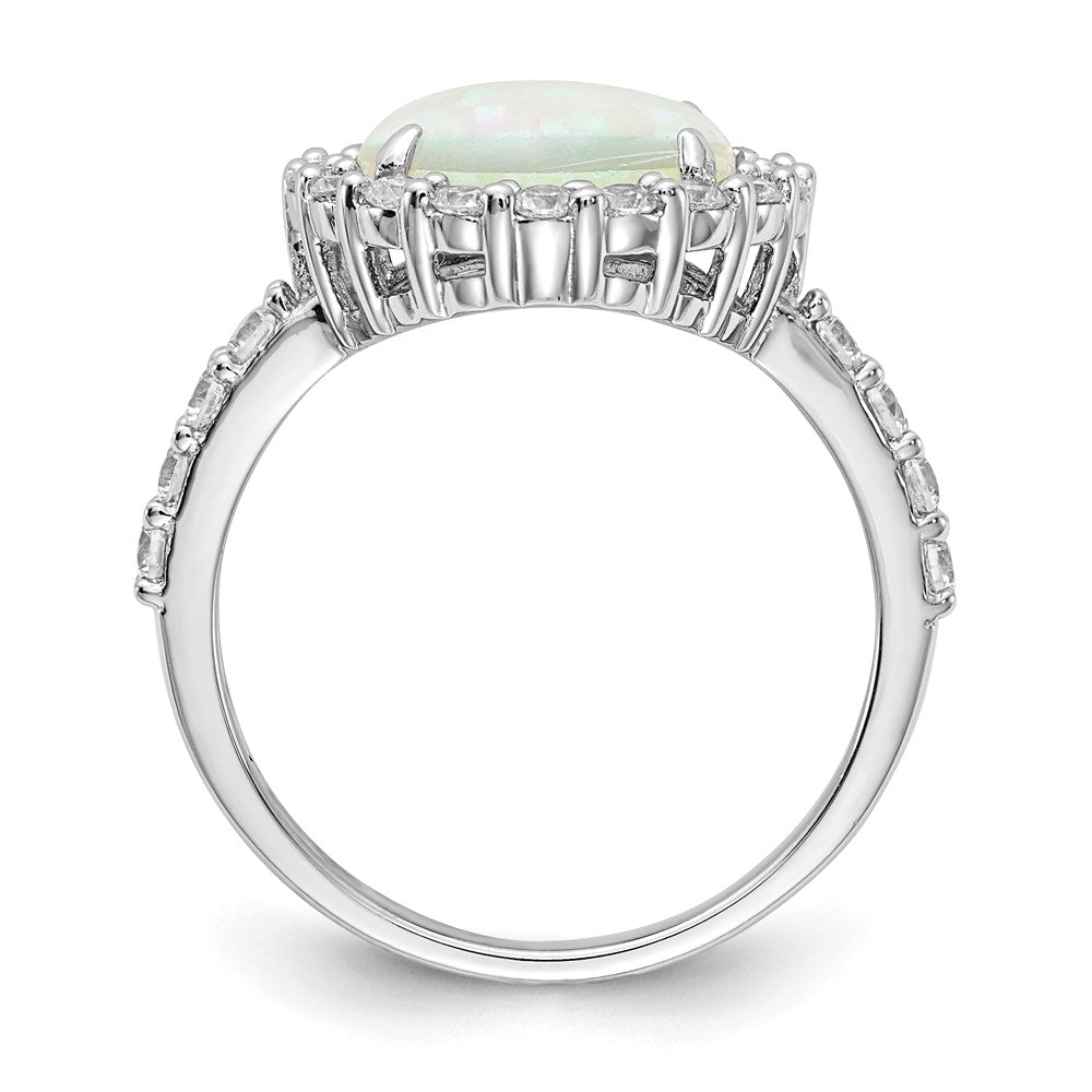 Sterlingsilber Cheryl M Rhodiniert Cabochon Im Labor Erzeugt Opal und Brillant-cut Zirkonia Heiligenschein Ring