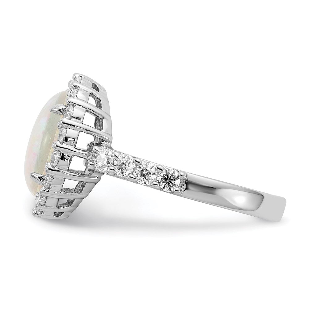 Sterlingsilber Cheryl M Rhodiniert Cabochon Im Labor Erzeugt Opal und Brillant-cut Zirkonia Heiligenschein Ring