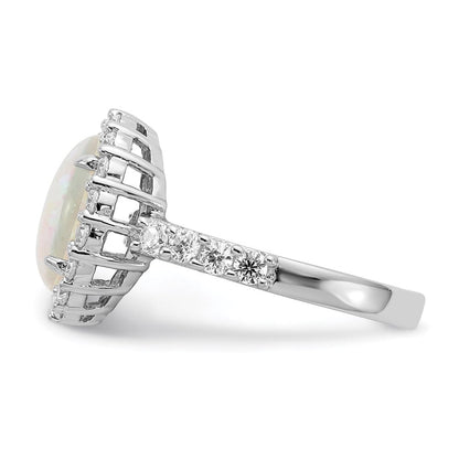 Sterlingsilber Cheryl M Rhodiniert Cabochon Im Labor Erzeugt Opal und Brillant-cut Zirkonia Heiligenschein Ring