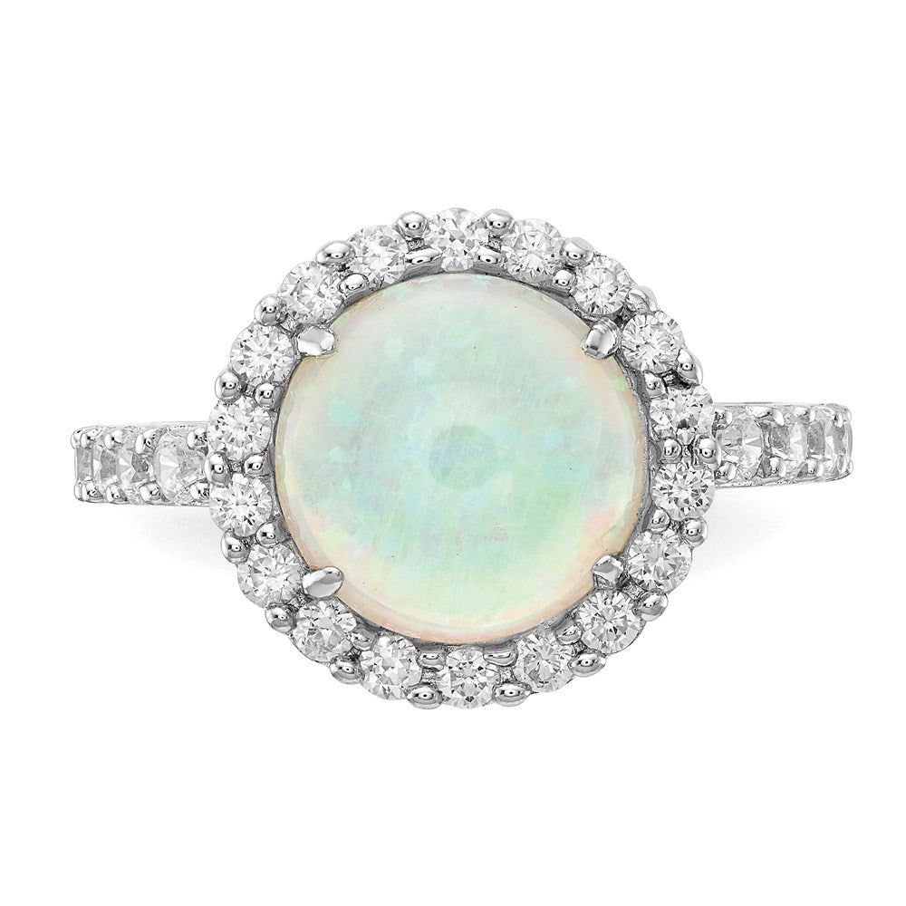 Sterlingsilber Cheryl M Rhodiniert Cabochon Im Labor Erzeugt Opal und Brillant-cut Zirkonia Heiligenschein Ring