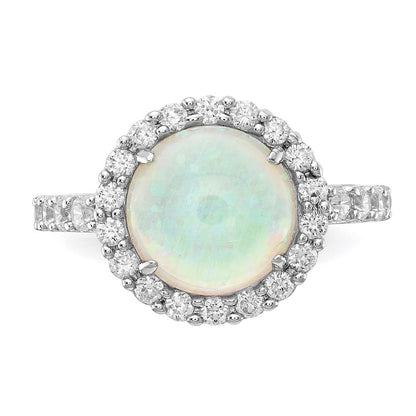 Sterlingsilber Cheryl M Rhodiniert Cabochon Im Labor Erzeugt Opal und Brillant-cut Zirkonia Heiligenschein Ring