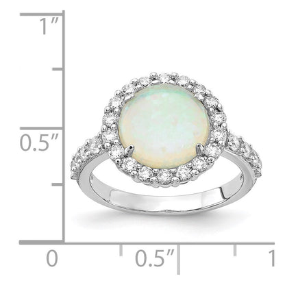 Sterlingsilber Cheryl M Rhodiniert Cabochon Im Labor Erzeugt Opal und Brillant-cut Zirkonia Heiligenschein Ring
