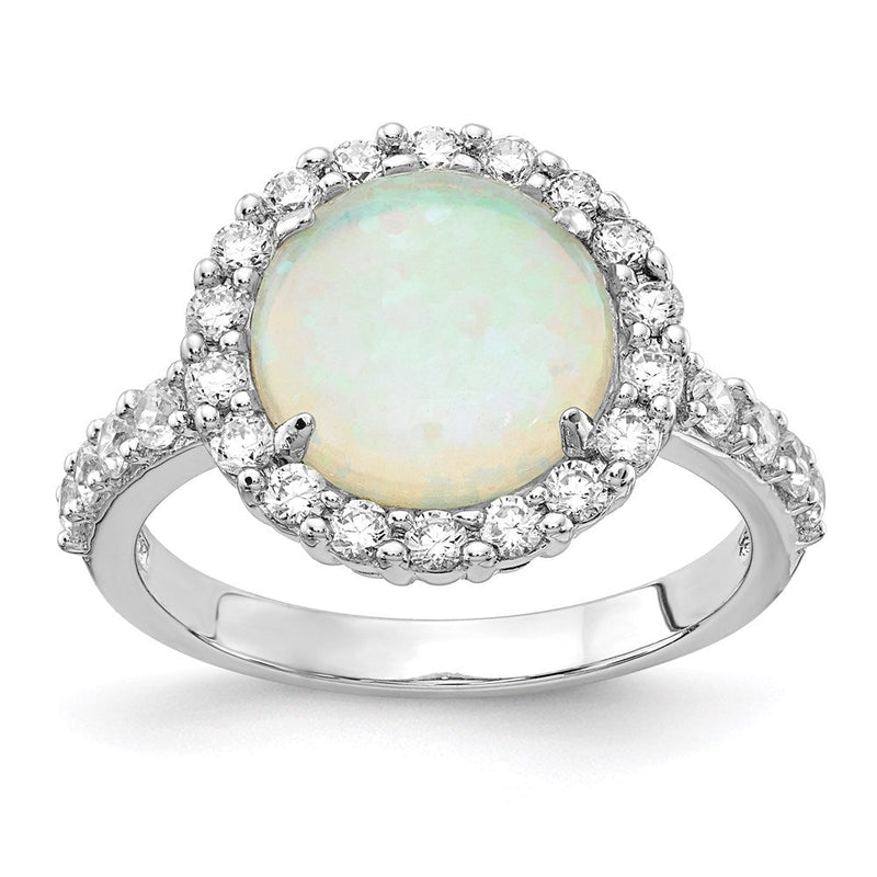 Sterlingsilber Cheryl M Rhodiniert Cabochon Im Labor Erzeugt Opal und Brillant-cut Zirkonia Heiligenschein Ring