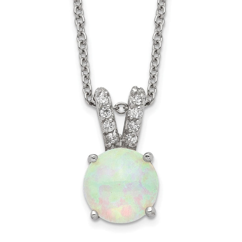 Sterlingsilber Cheryl M Rhodiniert Cabochon Im Labor Erzeugt Opal und Brillant-cut Zirkonia Split Bail 18 Zoll Halskette