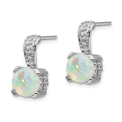Sterlingsilber Cheryl M Rhodiniert 8mm Cabochon Im Labor Erzeugt Opal und Brillant-cut Zirkonia Stecker Ohrhänger