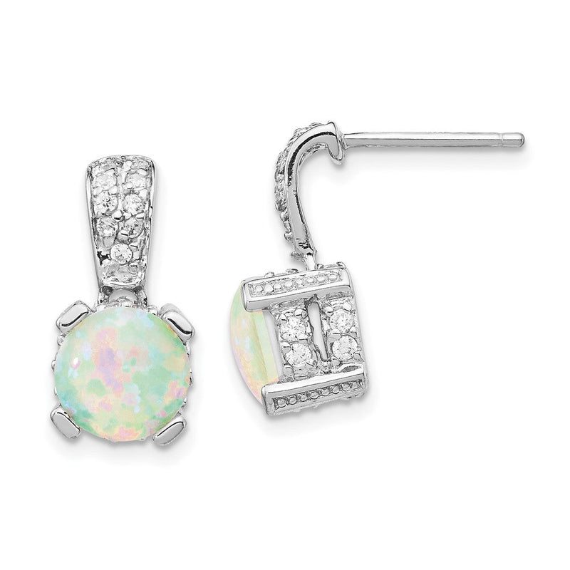 Sterlingsilber Cheryl M Rhodiniert 8mm Cabochon Im Labor Erzeugt Opal und Brillant-cut Zirkonia Stecker Ohrhänger