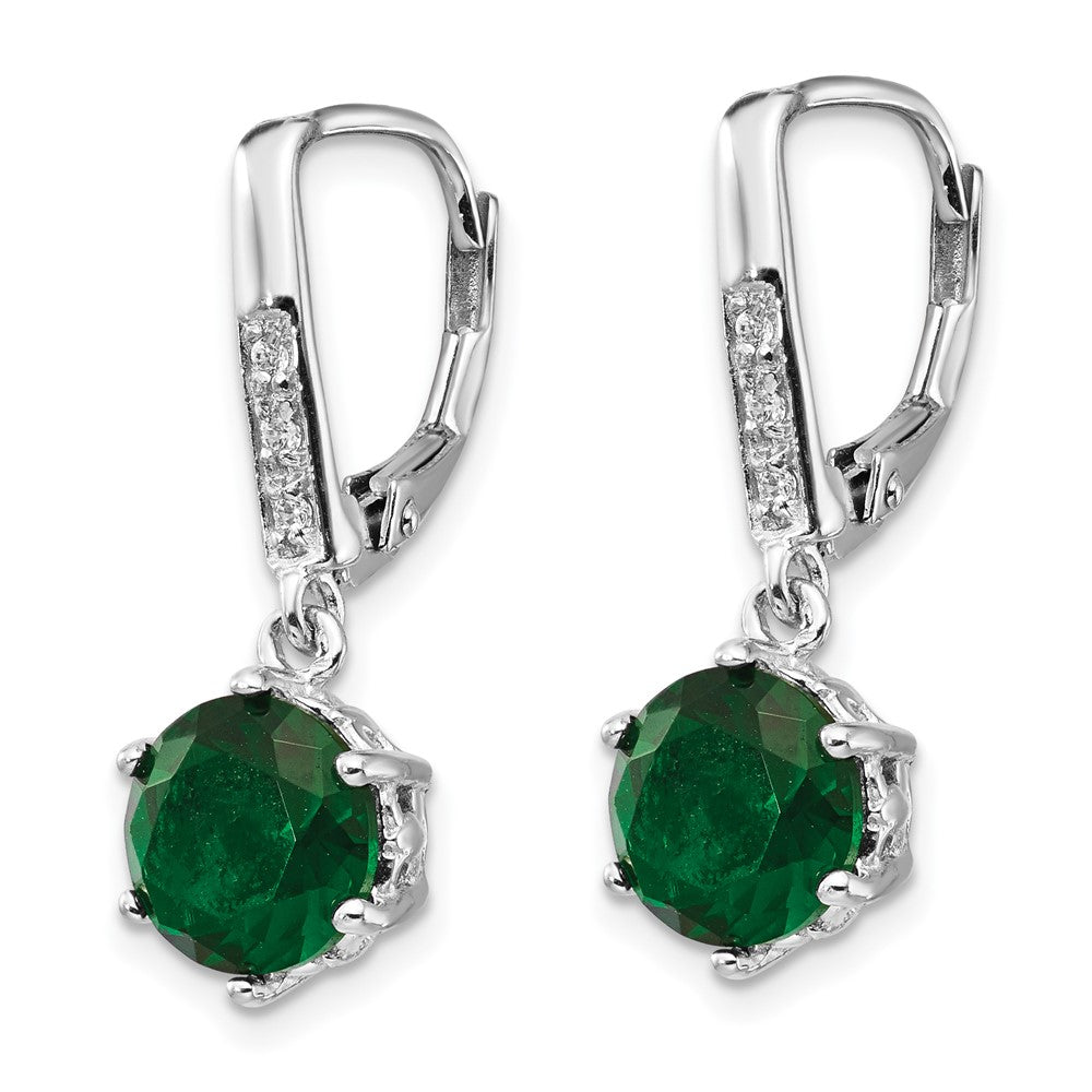 Sterlingsilber Cheryl M Rhodiniert Brillant-cut Grün Glas und Weiß Zirkonia Brisur Ohrhänger