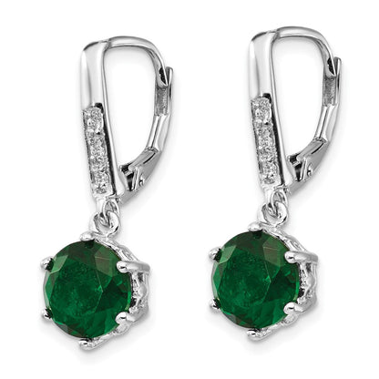 Sterlingsilber Cheryl M Rhodiniert Brillant-cut Grün Glas und Weiß Zirkonia Brisur Ohrhänger