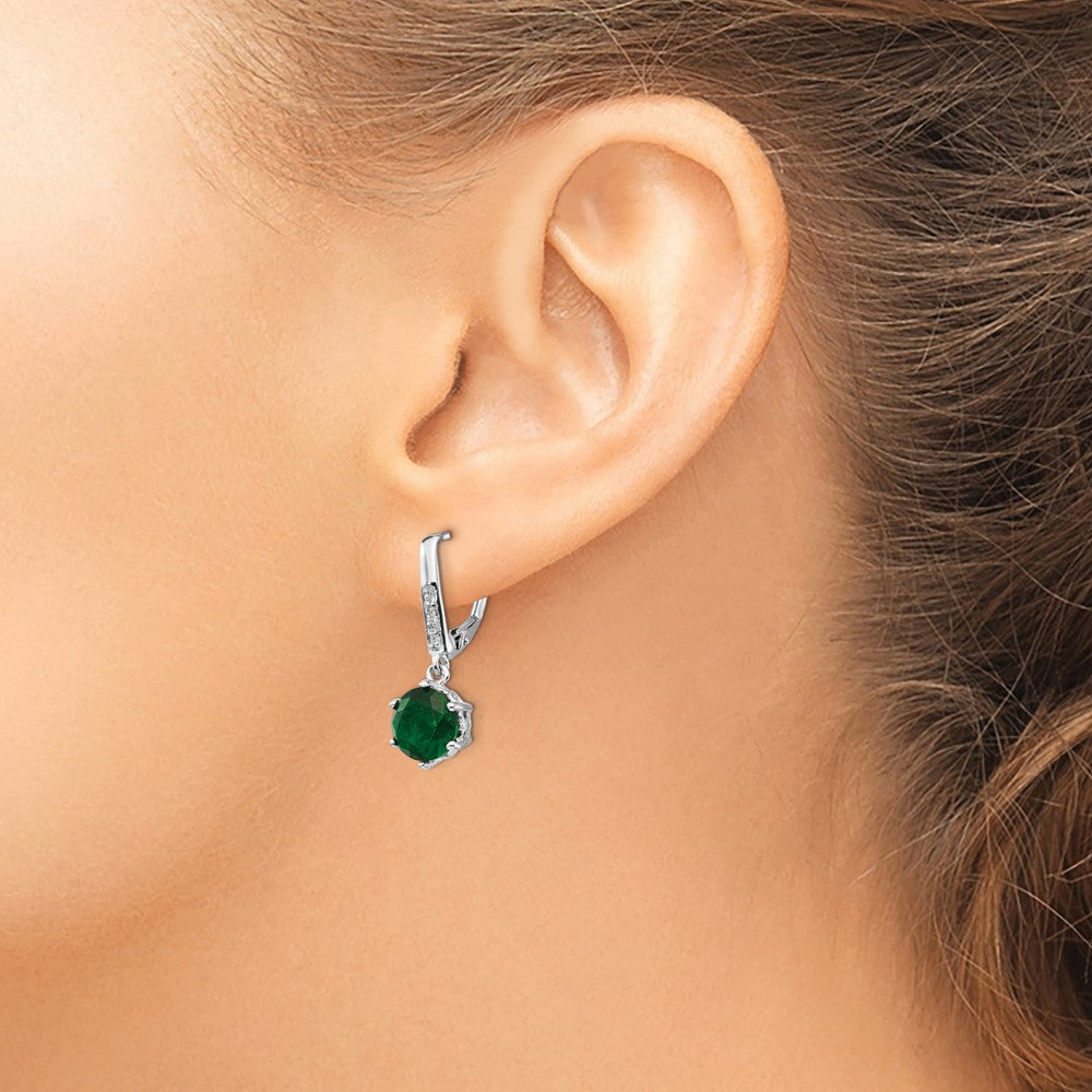 Sterlingsilber Cheryl M Rhodiniert Brillant-cut Grün Glas und Weiß Zirkonia Brisur Ohrhänger