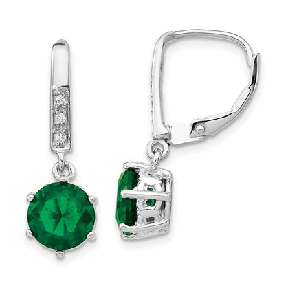 Sterlingsilber Cheryl M Rhodiniert Brillant-cut Grün Glas und Weiß Zirkonia Brisur Ohrhänger