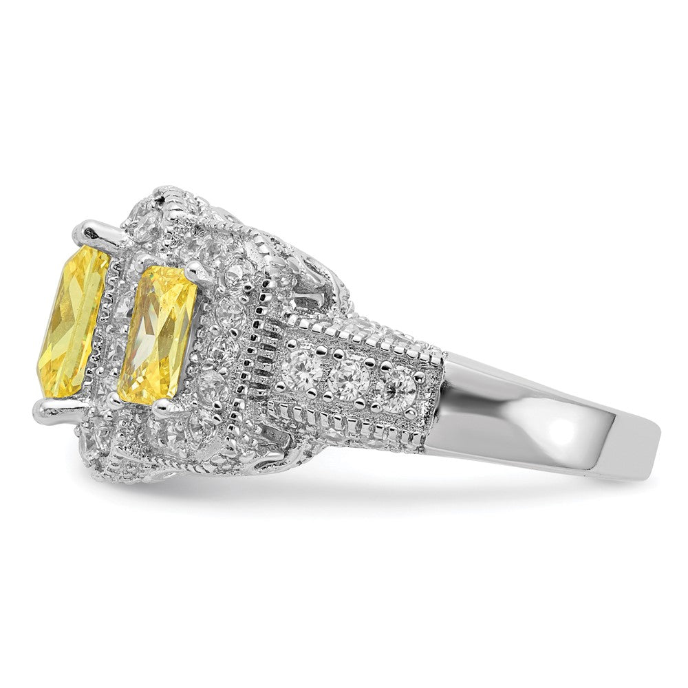 Sterlingsilber Cheryl M Rhodiniert Gelb Radiant-cut und Weiß Brillant-cut Zirkonia 3 Stein Ring