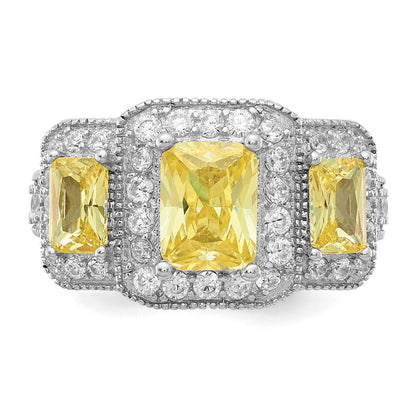 Sterlingsilber Cheryl M Rhodiniert Gelb Radiant-cut und Weiß Brillant-cut Zirkonia 3 Stein Ring