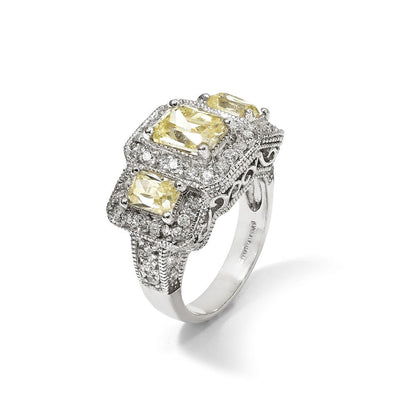 Sterlingsilber Cheryl M Rhodiniert Gelb Radiant-cut und Weiß Brillant-cut Zirkonia 3 Stein Ring