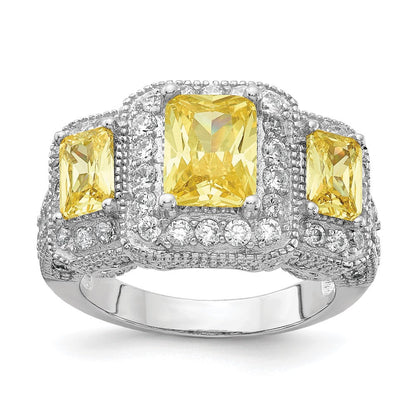 Sterlingsilber Cheryl M Rhodiniert Gelb Radiant-cut und Weiß Brillant-cut Zirkonia 3 Stein Ring