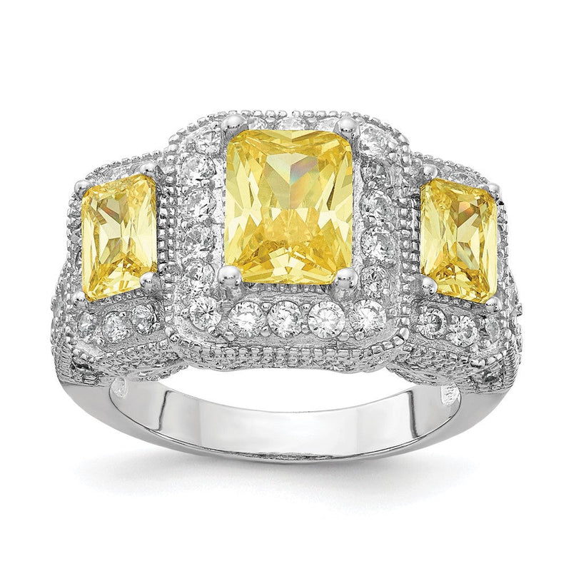 Sterlingsilber Cheryl M Rhodiniert Gelb Radiant-cut und Weiß Brillant-cut Zirkonia 3 Stein Ring