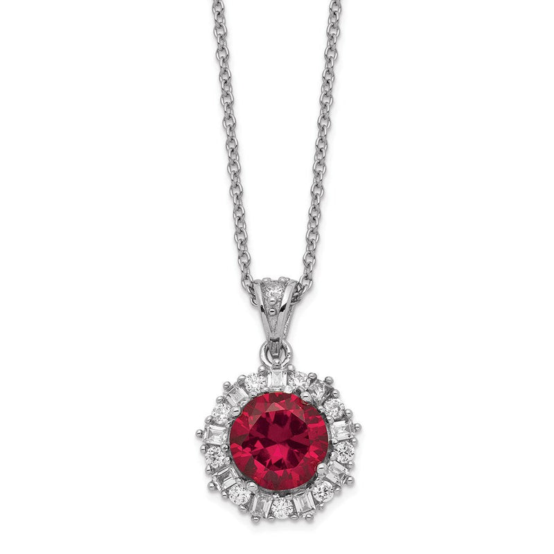 Sterlingsilber Cheryl M Rhodiniert Brillant-cut Im Labor Erzeugt Rubin und Brillant-cut/baguette-cut Weiß Zirkonia 18 Zoll Halskette