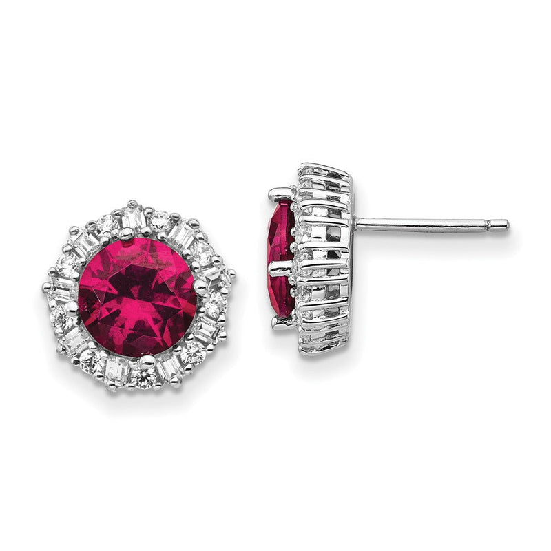 Sterlingsilber Cheryl M Rhodiniert Brillant-cut Im Labor Erzeugt Rubin und Brillant-cut/baguette-cut Weiß Zirkonia Ohrstecker