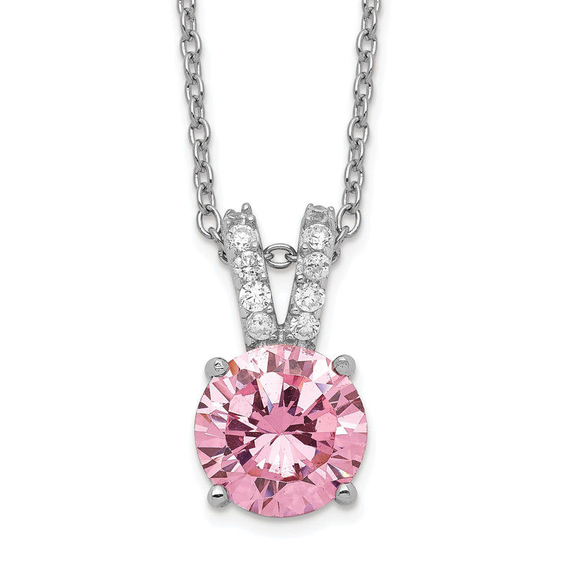 Sterlingsilber Cheryl M Rhodiniert Rosa und Weiß Brillant-cut Zirkonia Split Bail 18 Zoll Halskette