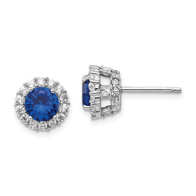Sterlingsilber Cheryl M Rhodiniert Brillant-cut Im Labor Erzeugt Dunkel Blau Spinell und Weiß Zirkonia Rund Heiligenschein Ohrstecker