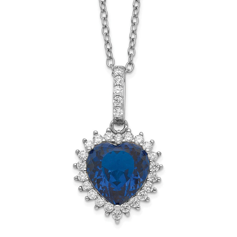 Sterlingsilber Cheryl M Rhodiniert 100 Facet Im Labor Erzeugt Dunkel Blau Spinell und Brillant-cut Weiß Zirkonia Herz Heiligenschein 18 Zoll Halskette