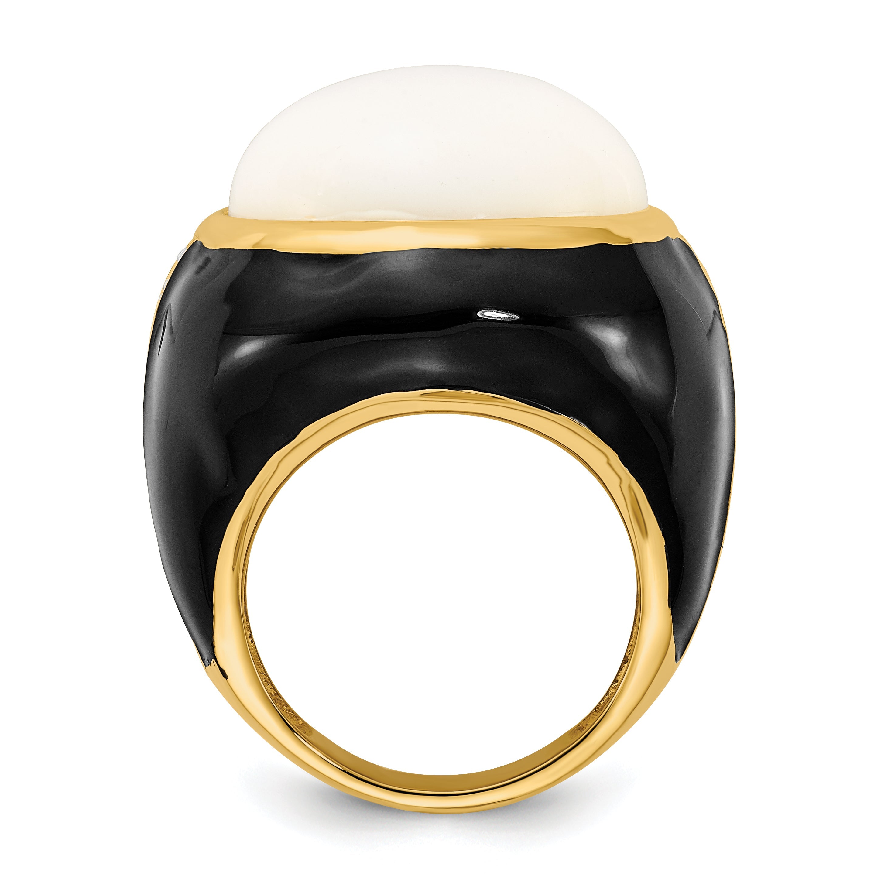 Sterlingsilber Cheryl M Vergoldet Schwarz Emaille, Synthetisch Weiß Achat & Zirkonia Ring