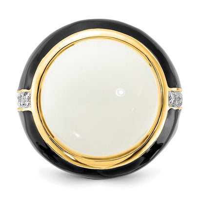 Sterlingsilber Cheryl M Vergoldet Schwarz Emaille, Synthetisch Weiß Achat & Zirkonia Ring